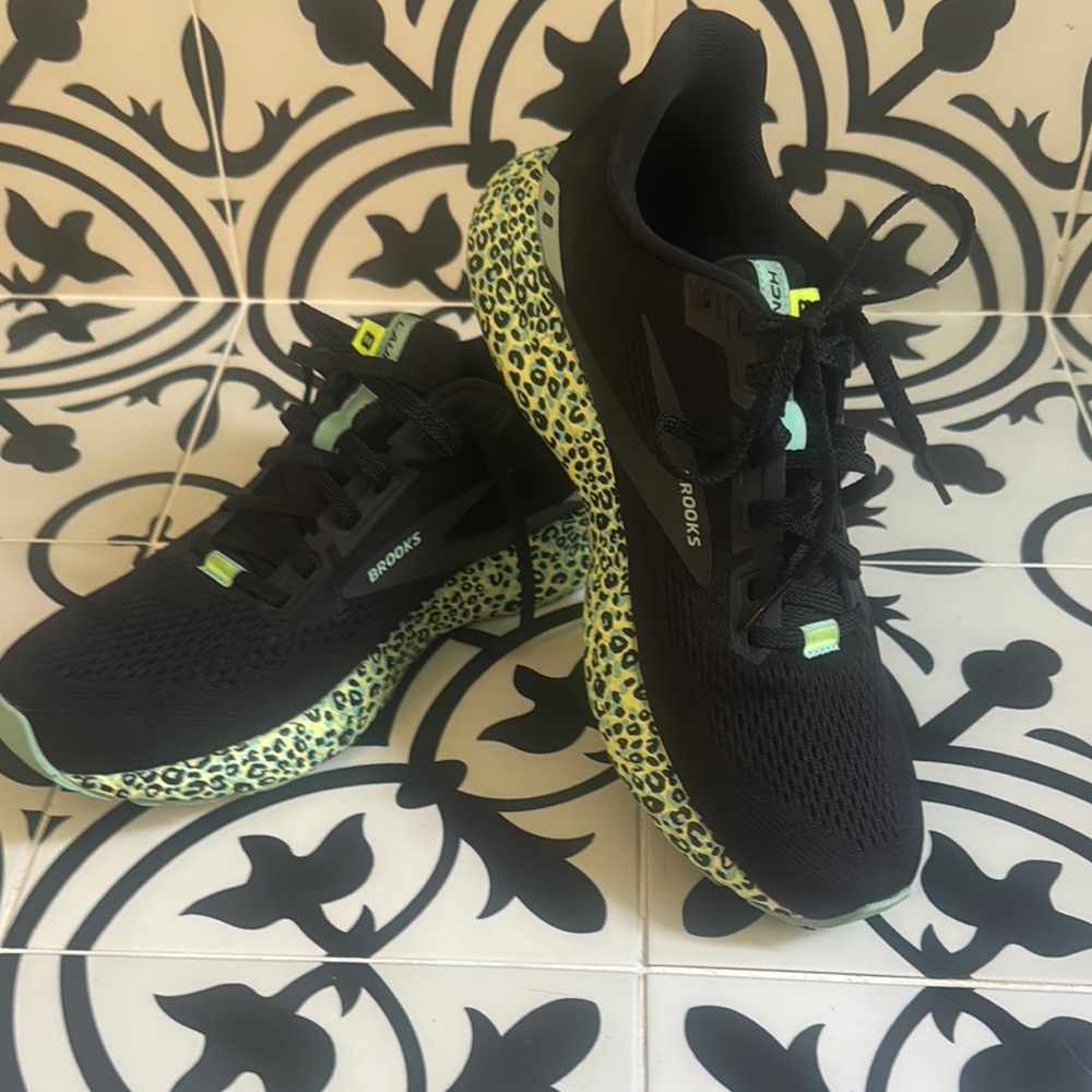 Brooks Black and Green Athletic Shoes with Safari Print